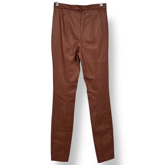 Jason Wu Vegan Leather Brown Straight Leg Pants w/ Front Slits Women's XS Brown - Picture 3 of 9
